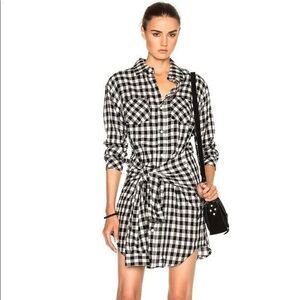 CURRENT/ELLIOTT black white plaid button down flannel tie waist dress size 2 MED